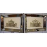 A pair of John-Richard decorative architectural prints of the Paris opera house within large