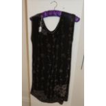 Black chiffon sleeveless 'flapper' dress with bead decoration in a floral design