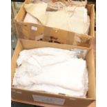 Assorted white linens and textiles, crochet items, embroidery including embroidered circular cloth