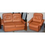 A Tetrad brown leather two-seater sofa with matching single armchair (2)