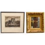 A French ornate gilt picture frame 32cm by 24.5cm and an engraving East view of Rievaulx abbey (2)