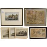 John Speede map of the Bishoprick and Citie of Durham; a framed print and five unframed prints by