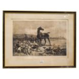 After Alfred Strutt, The Hounds with their Prey, signed print, 52cm by 75cm