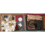 A box of assorted pocket watch movements, wrist watch movements etc and a boxed Gloria EP magic