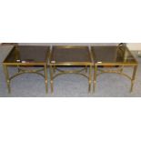 A set of three gilt brass and glass occasional tables, 45cm square by 42cm each