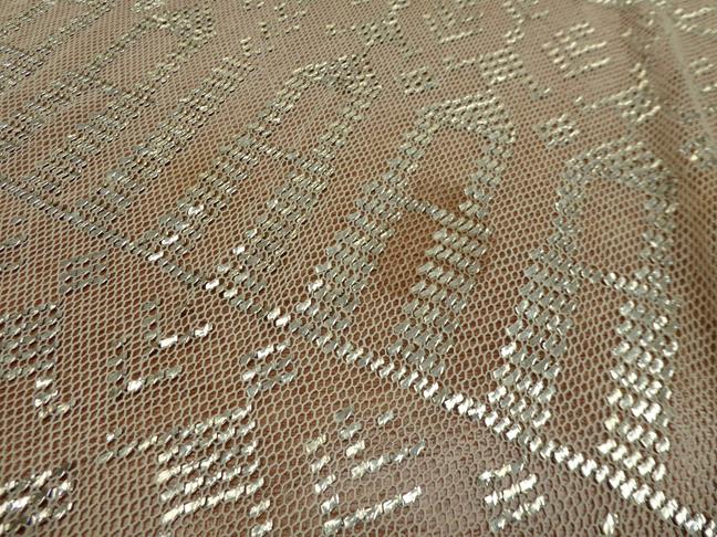 Assuit shawl in a geometric design, 70cm by 240cm. Some fraying to the edges, some of metal is - Image 8 of 11