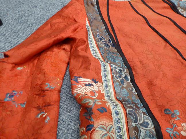 Eastern woven decorative panels, an Indian red cape with cream embroidery, striped silk scarf, - Image 22 of 26