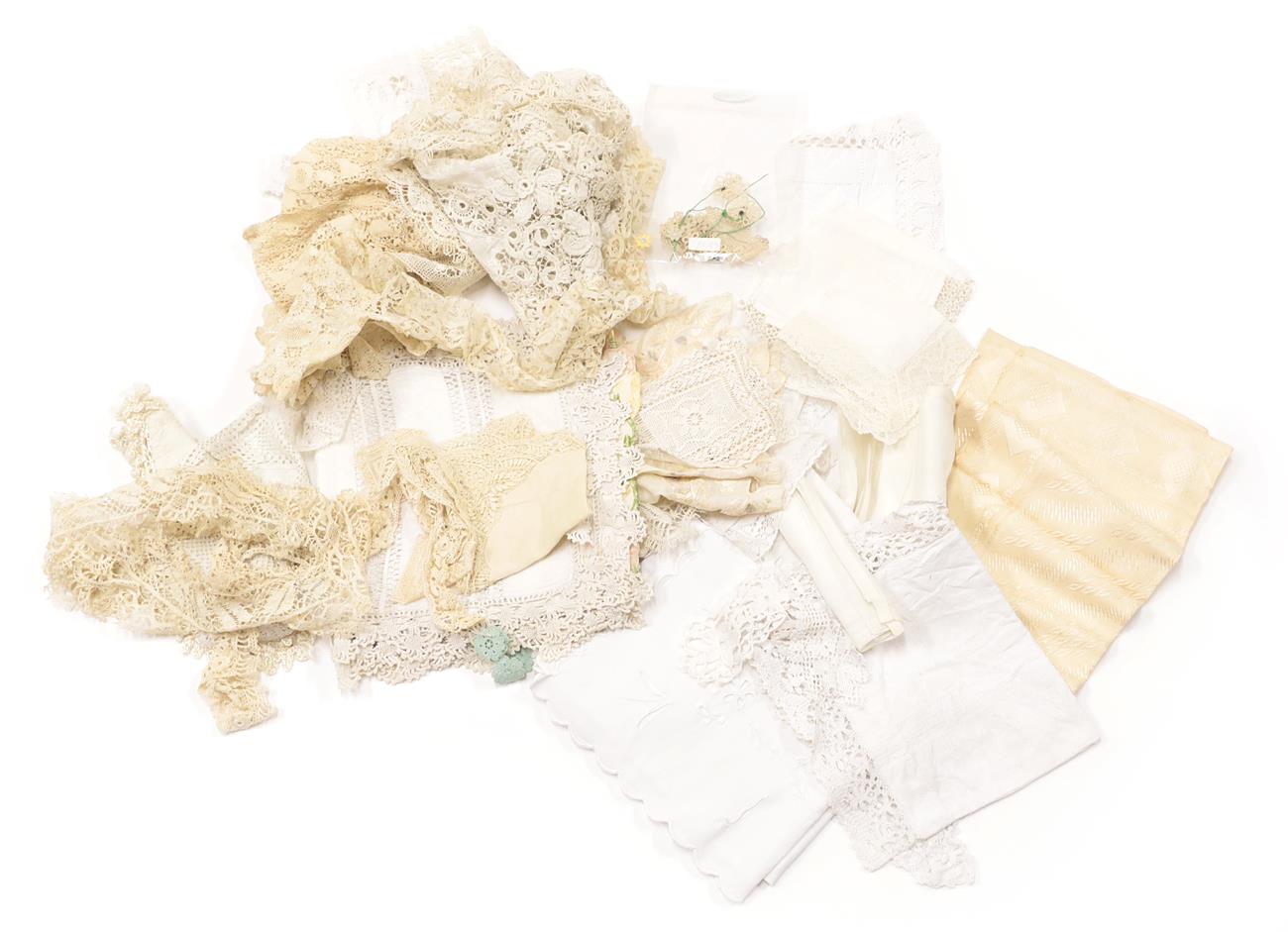 Assorted Early 20th Century Lace, including a Honiton collar and a pair of shaped cuffs, a large - Image 4 of 11