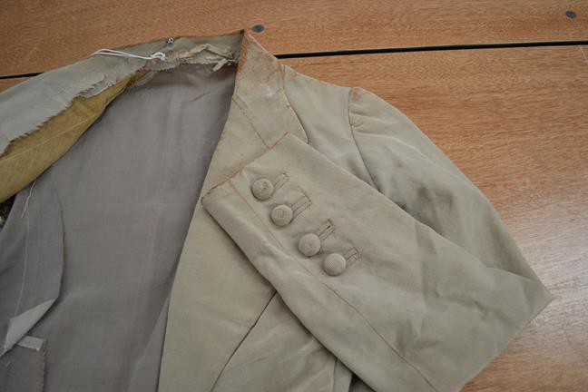 Circa 1900 and Later Ladies' Costume, comprising a cream and brown grosgrain type suit, with multi- - Image 7 of 30