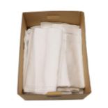 Eight Assorted White Linen Damask Table Cloths, mainly in fern and floral designs, largest is