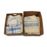 Assorted Linen Cloths, Table Linen, Cream Damask Table Cloths etc (two boxes)