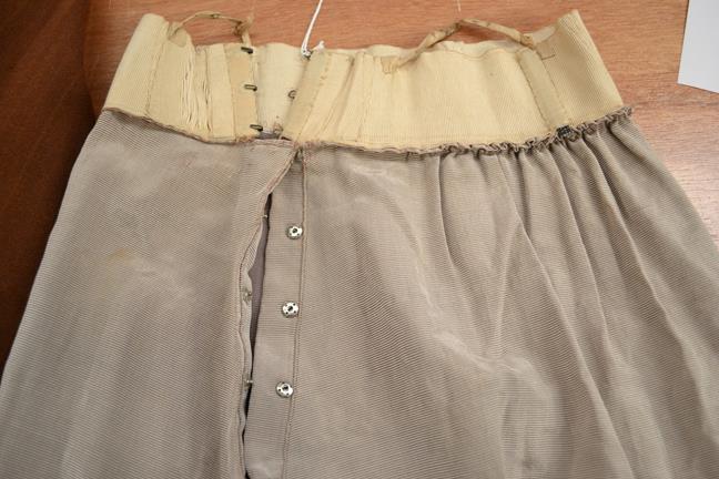 Circa 1900 and Later Ladies' Costume, comprising a cream and brown grosgrain type suit, with multi- - Image 9 of 30