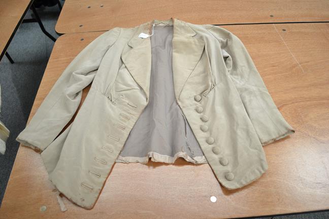 Circa 1900 and Later Ladies' Costume, comprising a cream and brown grosgrain type suit, with multi- - Image 5 of 30