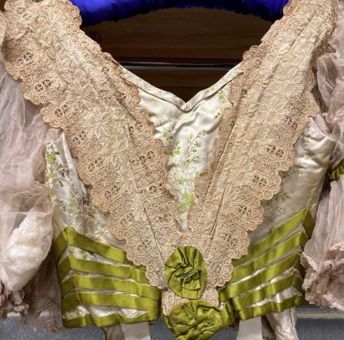 A 19th Century Wedding Costume, comprising a fitted bodice in a silk brocade woven with lily of - Image 3 of 16