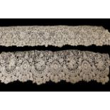 Late 19th Century Honiton Guipure Lace Flounce, 96cm by 25cm; Another Similar Flounce, 112cm by 24cm