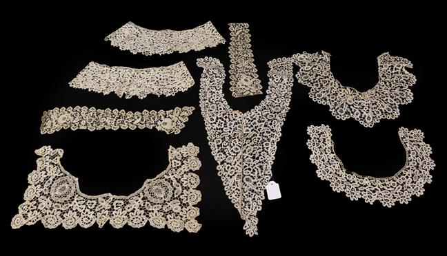 19th Century and Later Honiton Lace, comprising a square collar with scalloped inside edge; pair