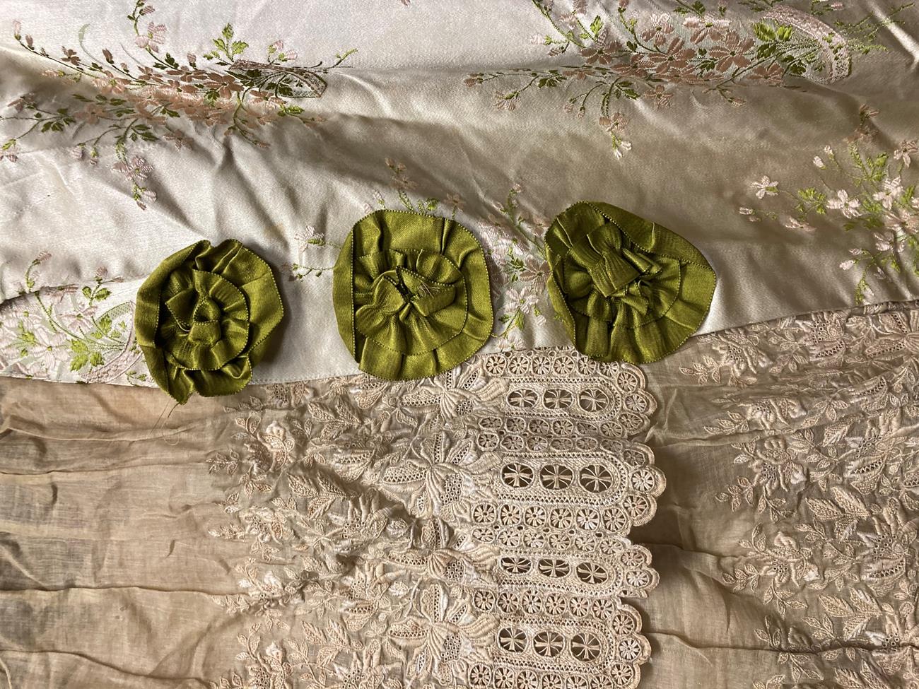 A 19th Century Wedding Costume, comprising a fitted bodice in a silk brocade woven with lily of - Image 14 of 16