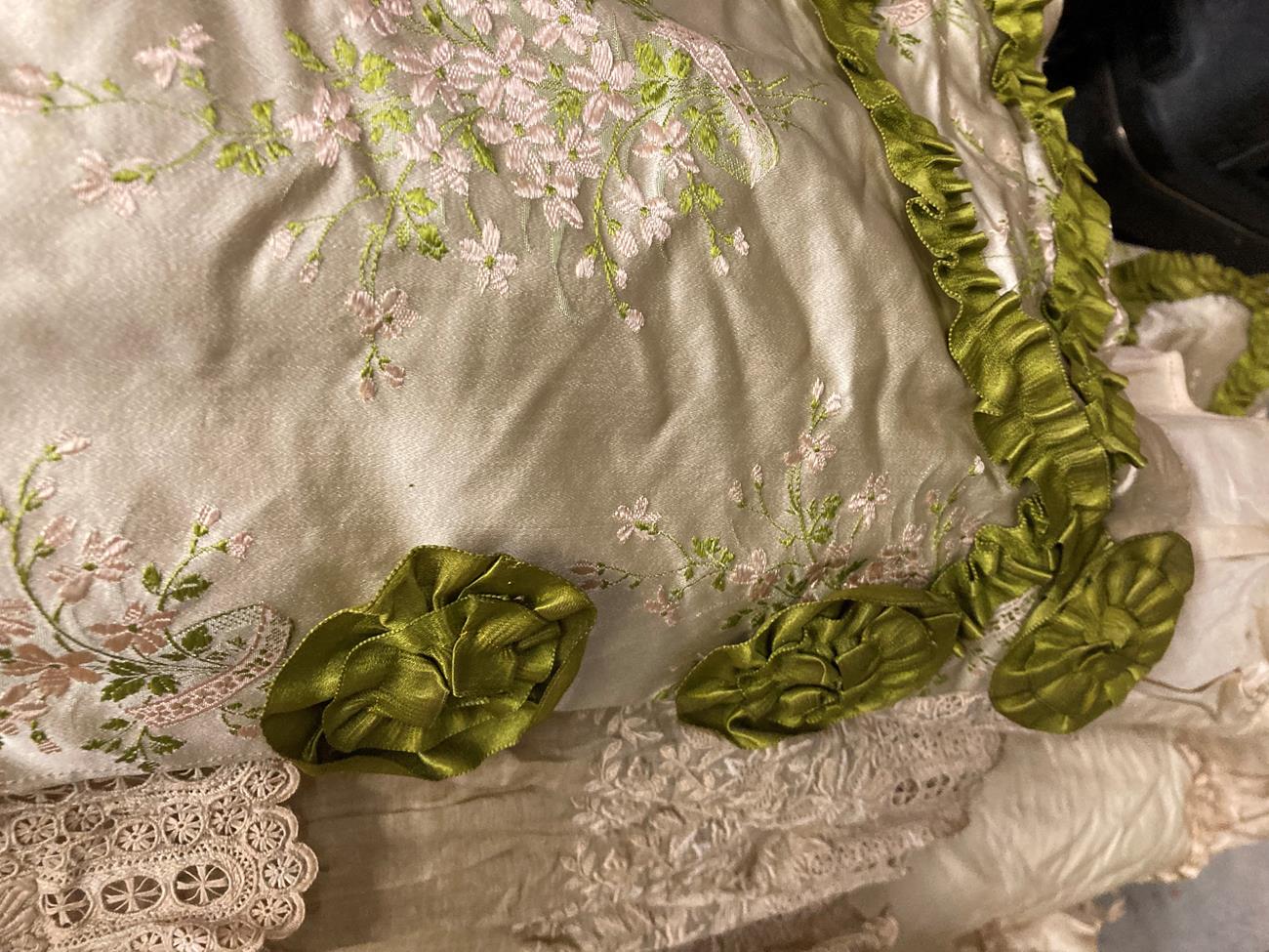 A 19th Century Wedding Costume, comprising a fitted bodice in a silk brocade woven with lily of - Image 16 of 16