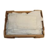 Box of Assorted White Linens and Textiles, comprising embroidered valance, table cloths and table