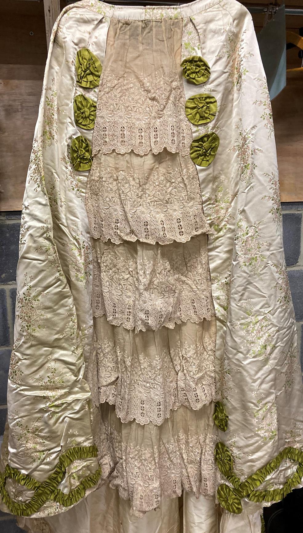 A 19th Century Wedding Costume, comprising a fitted bodice in a silk brocade woven with lily of - Image 12 of 16