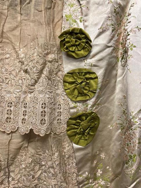 A 19th Century Wedding Costume, comprising a fitted bodice in a silk brocade woven with lily of - Image 15 of 16