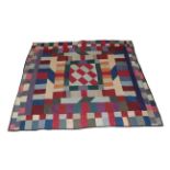 Victorian Home Spun Patchwork Bed Cover, incorporating a central block of rectangles with