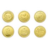 A Collection of 6 x World Gold Coins consisting of: Guernsey, 1998 gold 5 pounds. 1.24g .999 gold.