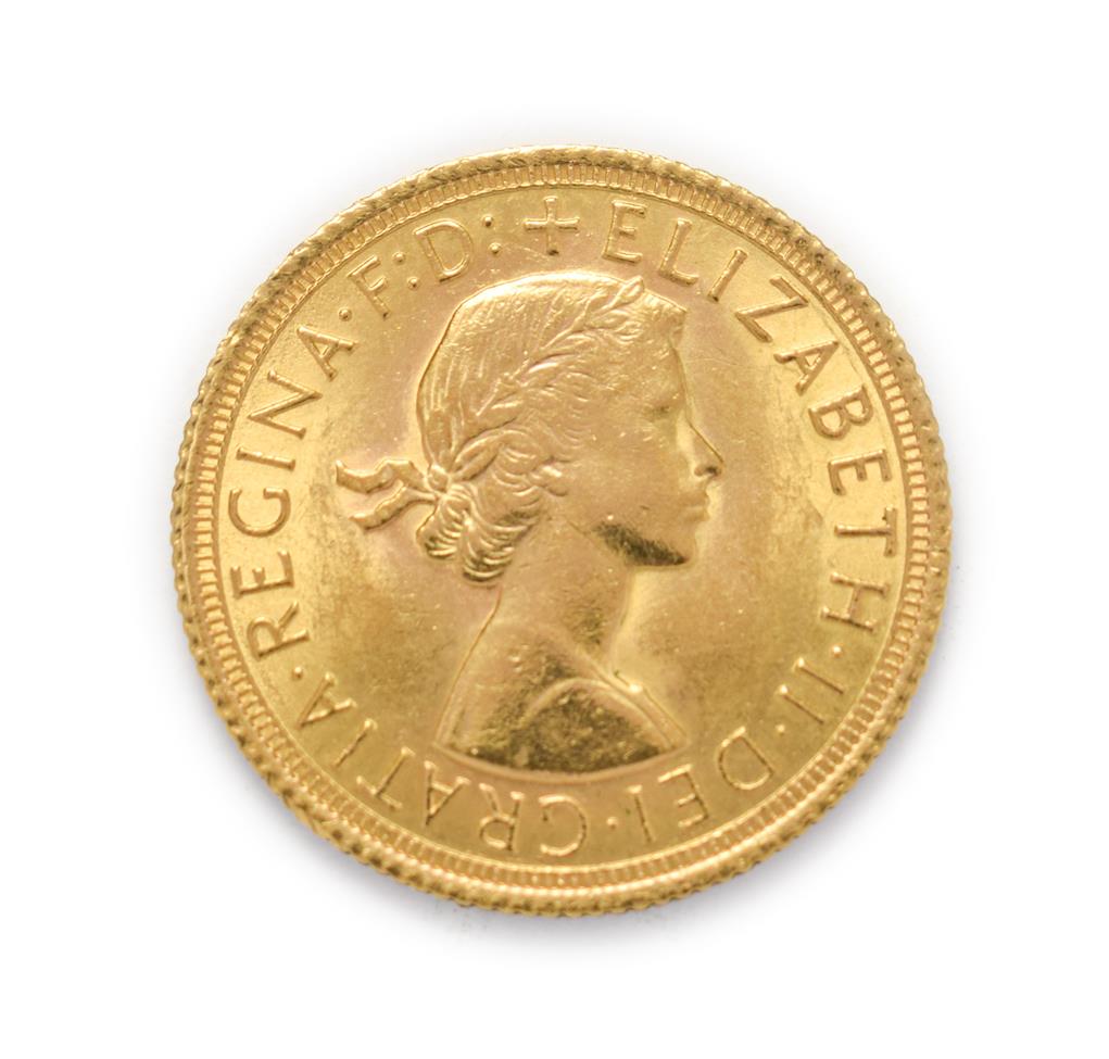 Elizabeth II (1952 -), 1966 Sovereign. Obv: First, laureate, portrait of Elizabeth II left, by - Image 2 of 2