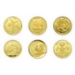 A Collection of 6 x World Gold Coins consisting of: Maldives, gold proof fifty rufiyaa. 1.24g .999