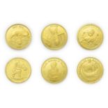 A Collection of 6 x World Gold Coins consisting of: Maldives, 1995 gold proof 50 rufiyaa. 1.24g .999