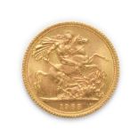 Elizabeth II (1952 - ), 1965 Sovereign. Obv: First, laureate portrait of Elizabeth II right, by