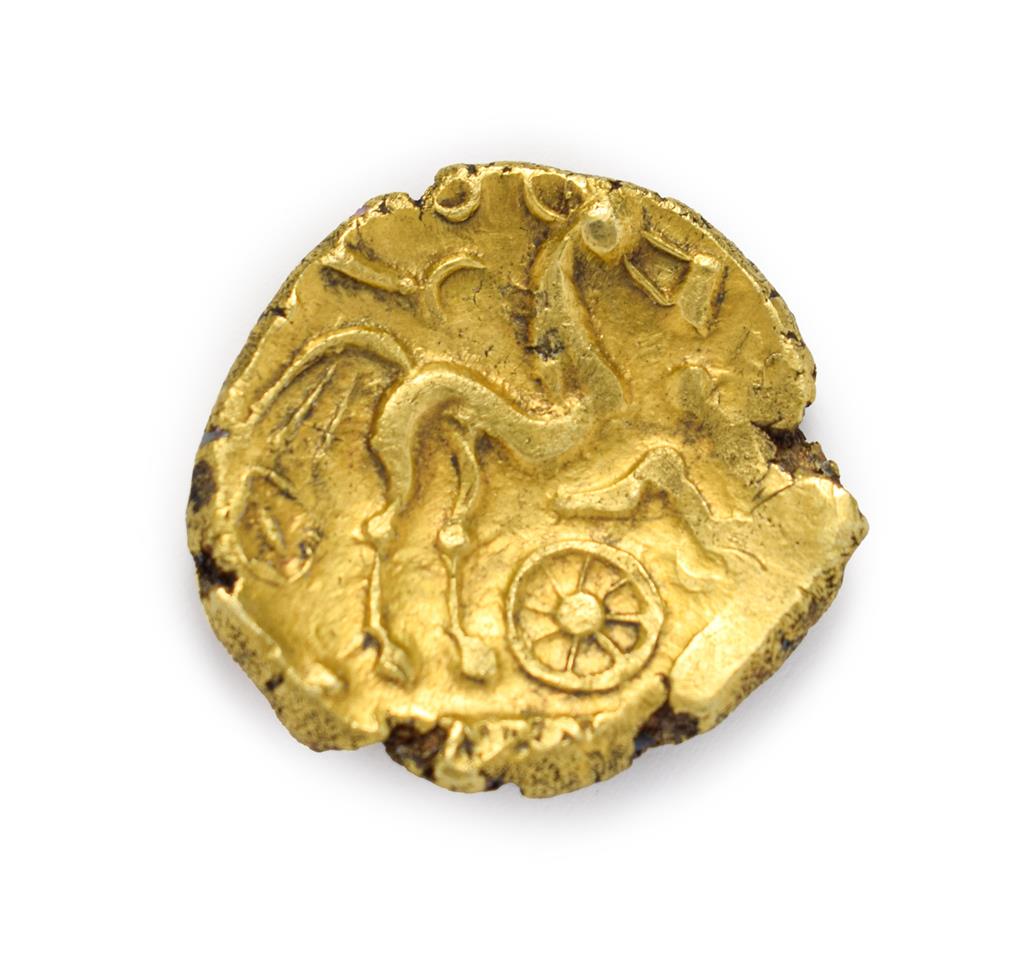 Celtic, Early Uninscribed ''Remic'' Gold Stater. C. 65 B.C. 5.88g, 18.5mm. Type Qb. Obv: Blank. Rev: