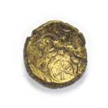 Celtic, Early Uninscribed ''Saversnake Forest'' Gold Stater. C. 65 B.C. 3.62g, 16.7mm. Type Mb. Obv: