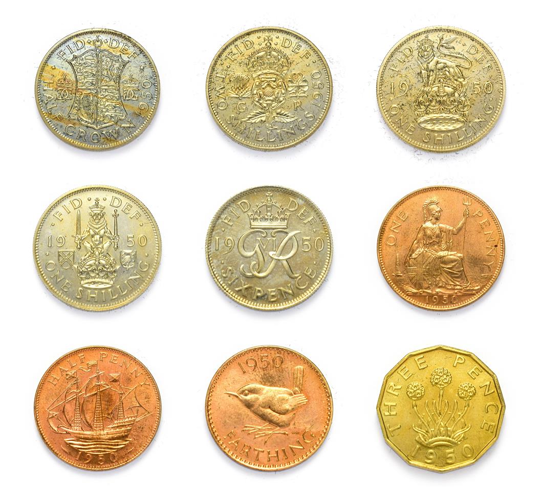 George VI (1936 - 1952), 1950 ''Mid-Century'' 9-Coin Proof Set. Comprised of halfcrown, florin, ''