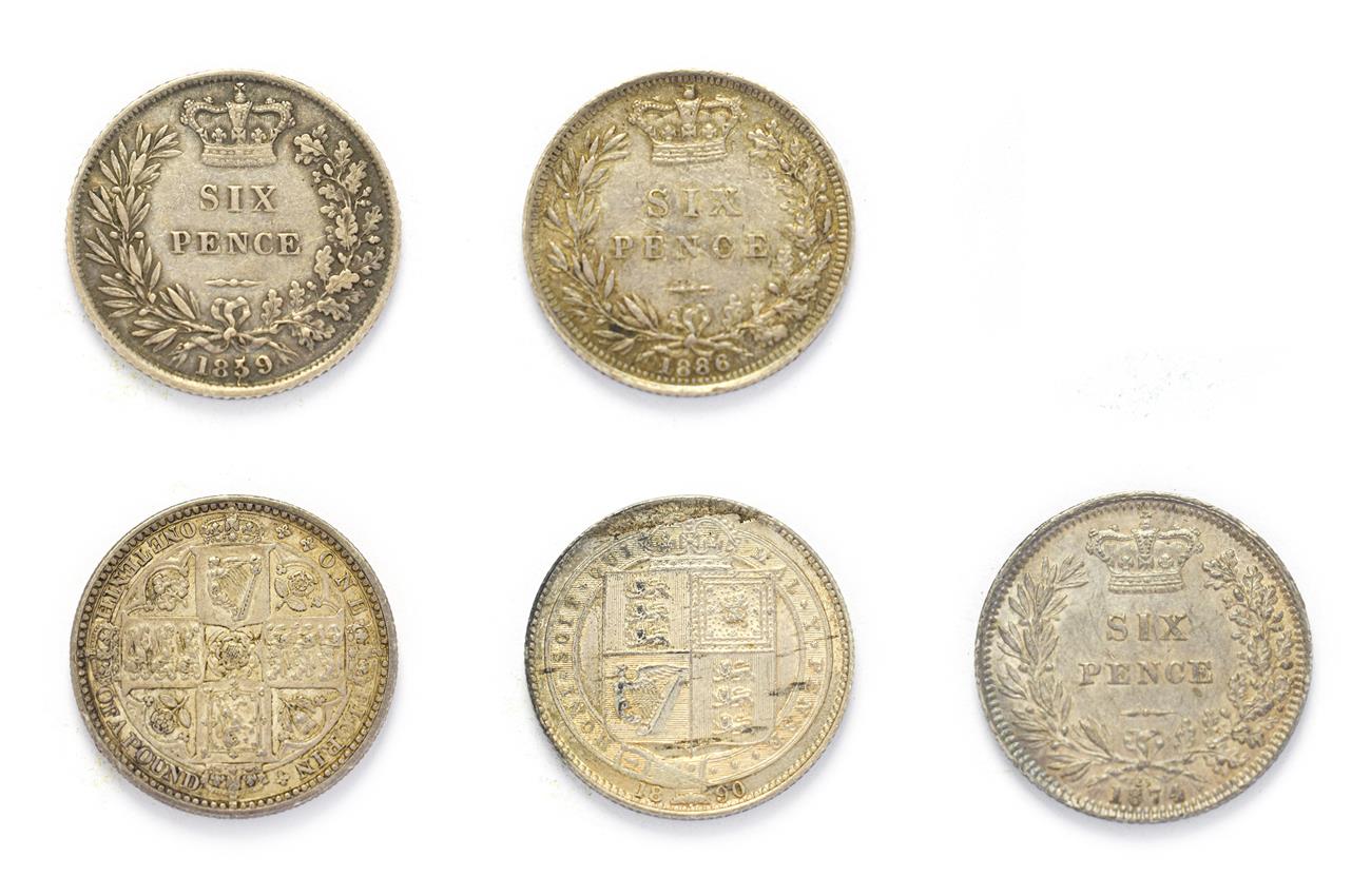 Victoria (1837 - 1901), 5 x Silver Coins consisting of: 1849 ''godless'' florin. Obv: Obv: '' - Image 2 of 2