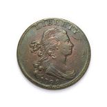 USA, 1798 ''Draped Bust'' Cent. Second hair style. Obv: Draped bust of Lady Liberty facing right,