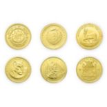 A Collection of 6 x World Gold Coins consisting of: Cook Islands, 1995 gold 20 dollars. 1.24g .999