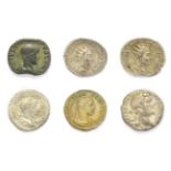 Ancient Rome, A Miscellany of 6 x Coins consisting of: Septimius Severus (193 - 211 A.D) silver