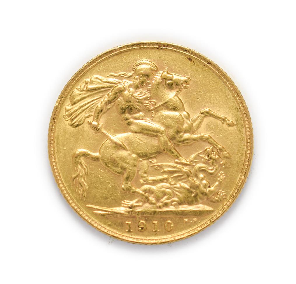 Edward VII (1901 - 1910), 1910 Sovereign. Obv: Bare head of Edward VII right, DeS. below