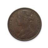 Victoria (1837 - 1901), 1867 Penny. ''Bun head'' type. Obv: 6, Laureate and draped bust left, hair