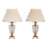 A Pair of Regency-Style Gilt Metal and Cut Glass Table Lamps, modern,