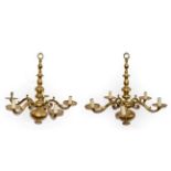 A Matched Pair of Dutch Brass Five-Light Chandeliers, in 17th century style,