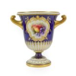 A Royal Worcester Porcelain Twin-Handled Campana Vase, by Richard Sebright, 1909,