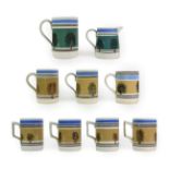 A Set of Four Mochaware Small Mugs, late 19th/early 20th century,