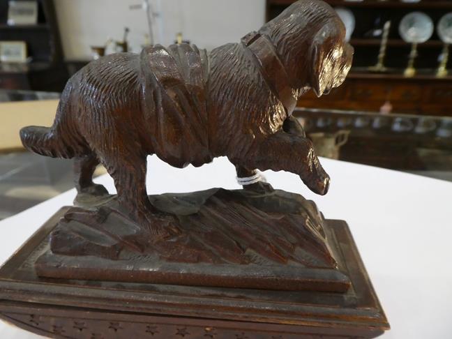 A Black Forest-Type Carved Oak Desk Blotter, early 20th century, in the form of a St Bernard, - Image 7 of 44