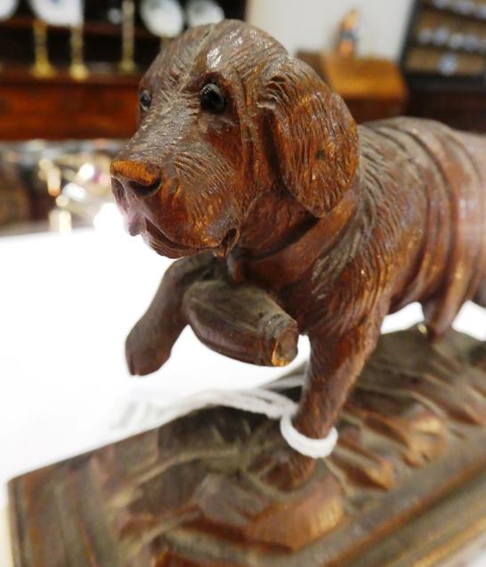 A Black Forest-Type Carved Oak Desk Blotter, early 20th century, in the form of a St Bernard, - Image 4 of 44