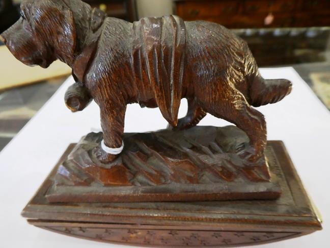 A Black Forest-Type Carved Oak Desk Blotter, early 20th century, in the form of a St Bernard, - Image 5 of 44