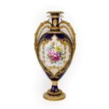 A Royal Crown Derby Porcelain Twin-Handled Baluster Vase, 1897,