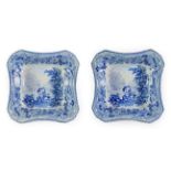 A Pair of Pearlware Pedestal Bowls, circa 1820, of shaped rectangular form,