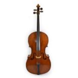Cello 29 1/4'' two piece back, ebony fingerboard, depth of rib 4 1/2'', upper bout 13 1/2'',